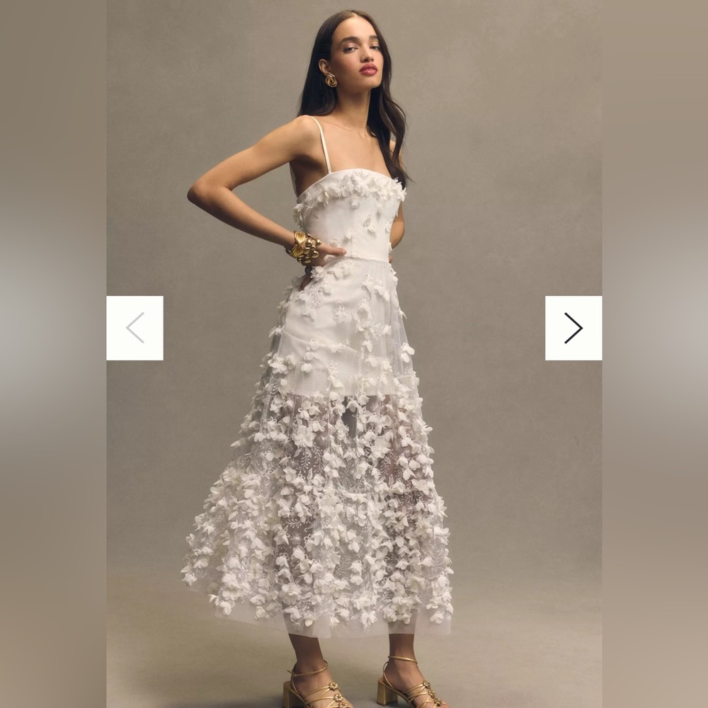 Helsi Audrey Square-Neck Floral Applique Sheer Midi Dress